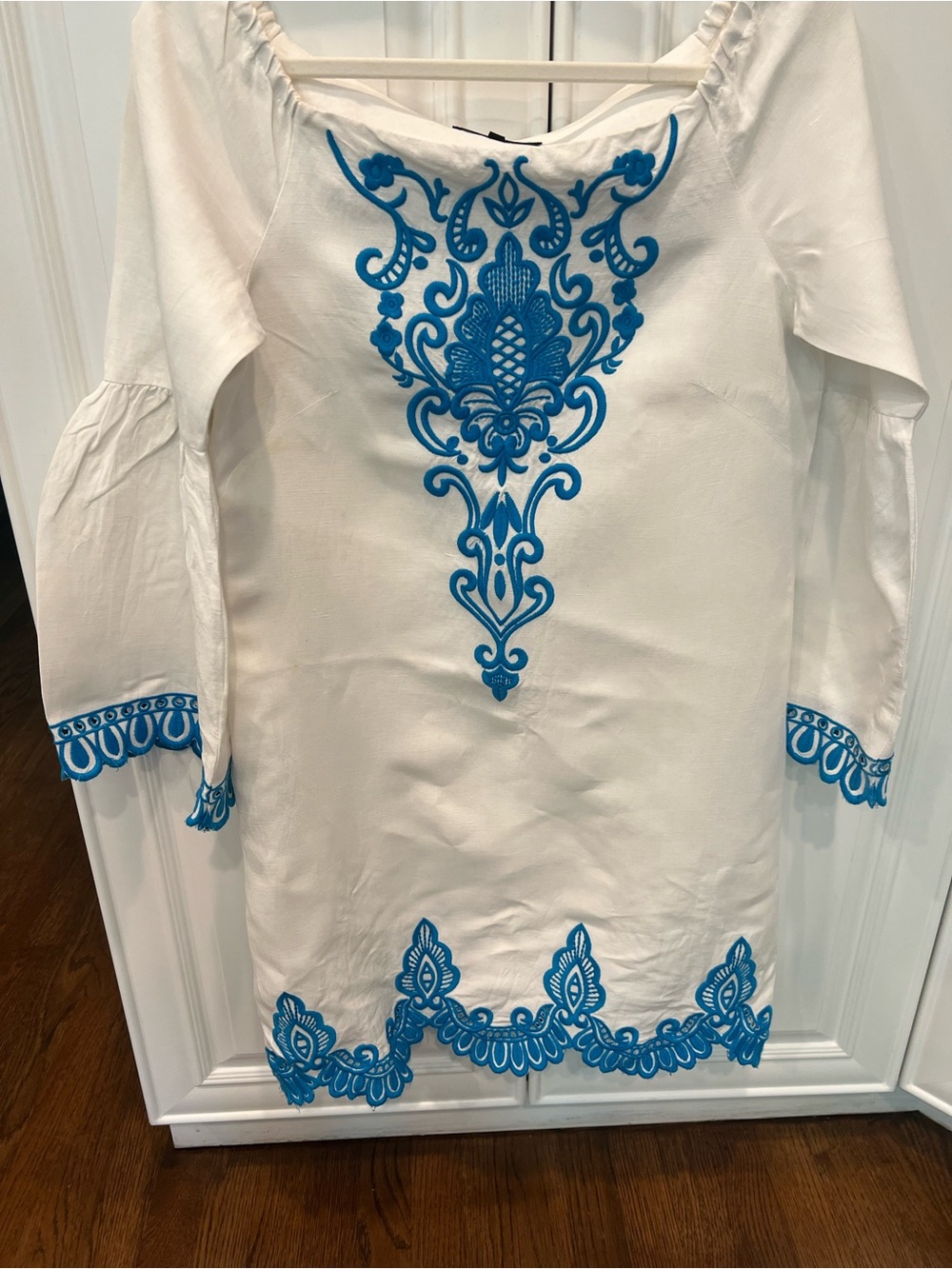 Nanette Lepore White Dress with Blue Embroidery